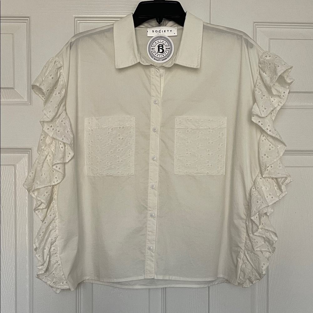 Society Creamy White Ruffle Shirt
